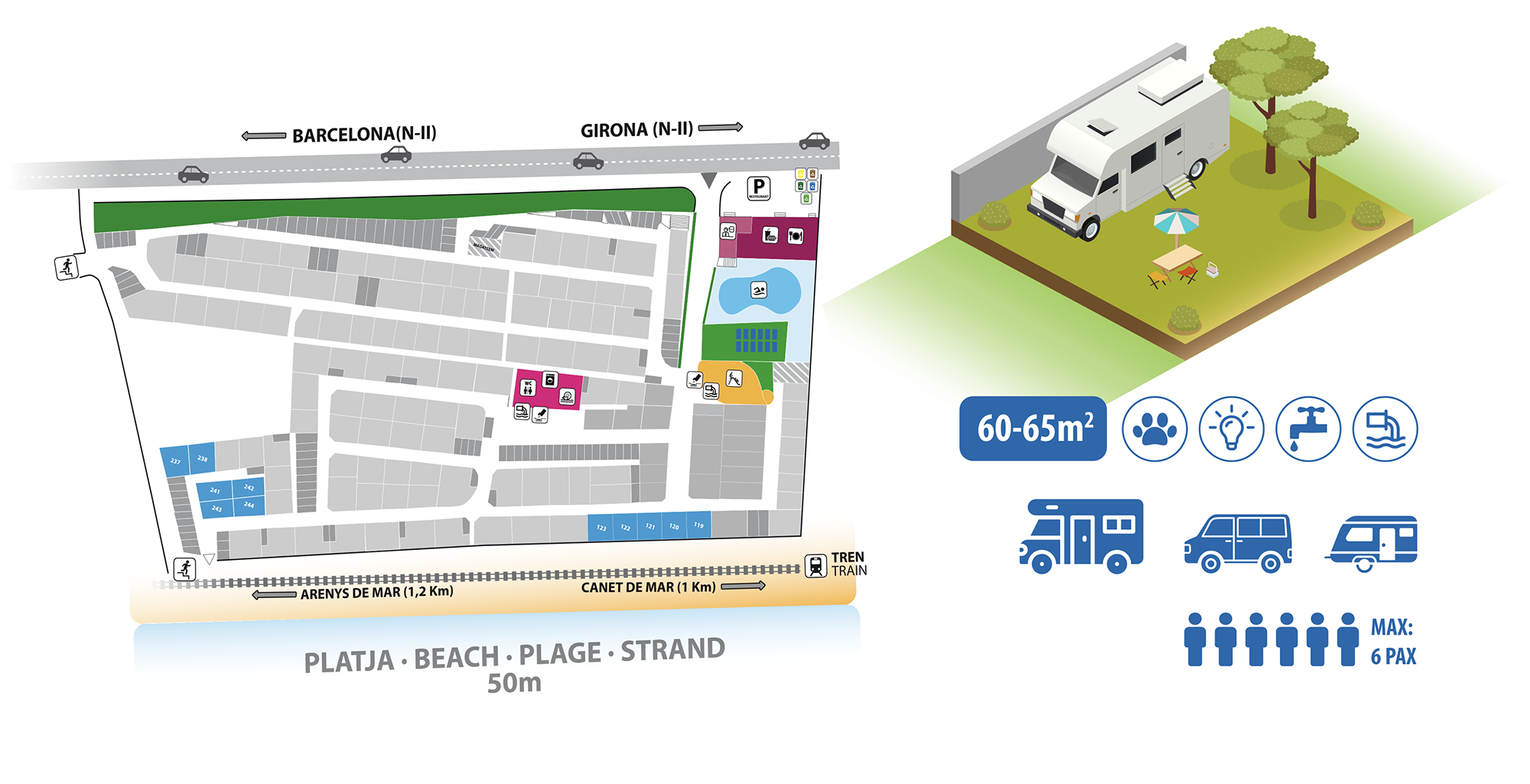 Map of the camper area of premium plots